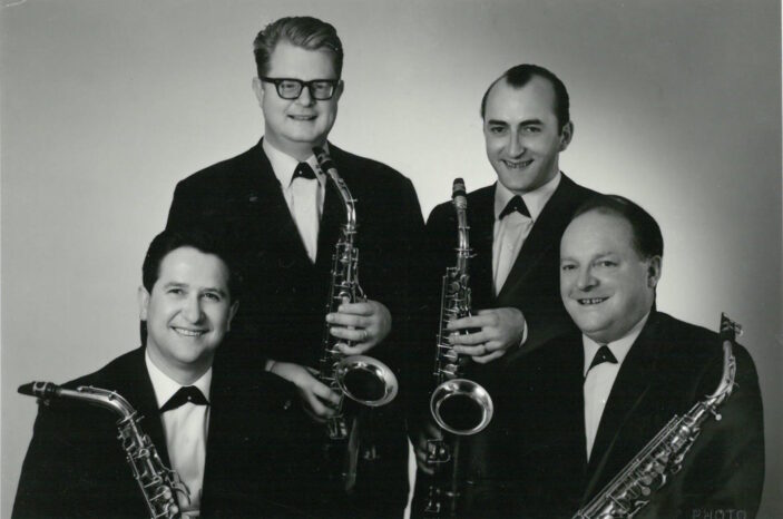 Erstes Innerschweizer Saxophon-Quartett mit Hans Aregger, Walter Fischlin, Joe Kälin und Emil Lustenberger